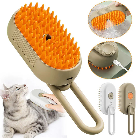 Electric Cat Steam Brush – 3-In-1 Pet Grooming Comb with Water Spray for Cats and Dogs, USB Rechargeable
